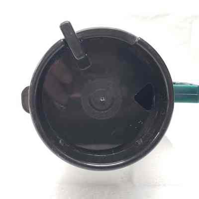 [Travel Mug] Rainbow Pipeline, Green Black Gold - Top: View of travel mug with lid on from top-down