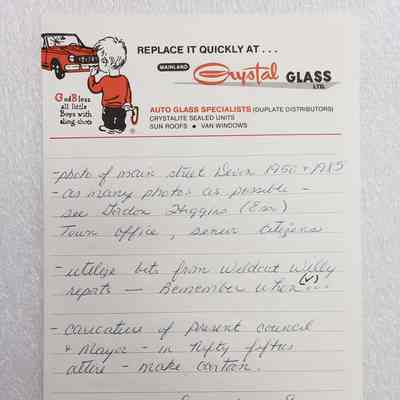 Handwritten Note, "- Photo of main street Devon 1950+1985": 2024.16.1.8