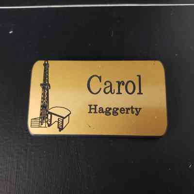 [Name Tag] Carol Haggerty, Desk and Derrick, Gold Black