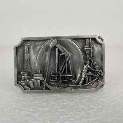 [Belt Buckle] Pump Jack, Oil Field Workers, Siskiyou Buckle Co., Antique-Silver
