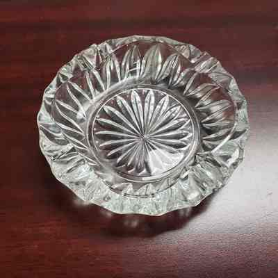 PROP [Ashtray] Patterned Glass, Mid-Century, Clear