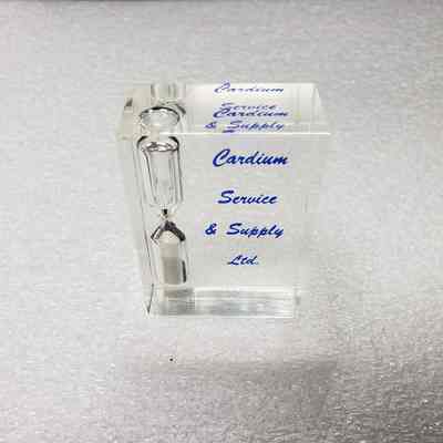 [Desk Ornament] Cardium Service & Supply Ltd., Acrylic Blue - Angled Top: Angled view from top.