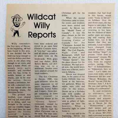 Newsclipping - Wildcat Willy Report, "Willy remembers thr first story of Devon...": 2024.16.1.13