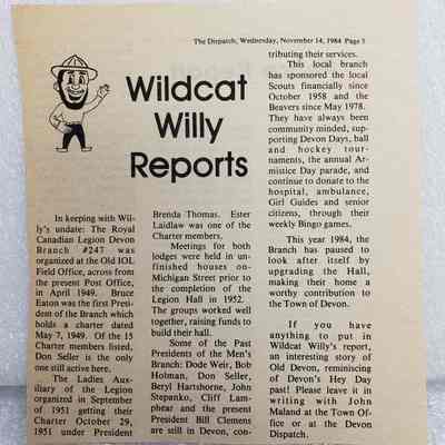 Newsclipping - Wildcat Willy Report, 14 November 1984: 2024.16.1.17