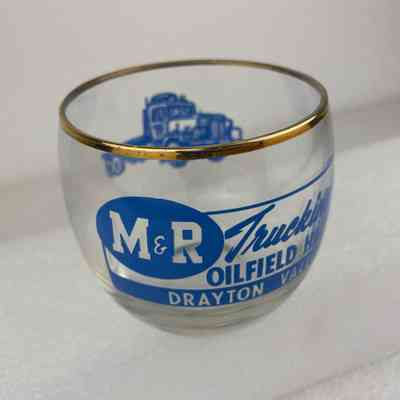 [Whisky Glass] M&R Trucking Oilfield Hauling, Drayton Valley, Clear Glass, Blue Gold