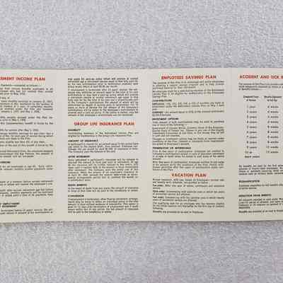 [Booklet] "Employee Benefit Plans", Texaco, 1961 - Side Av: View of Side A when unfolded