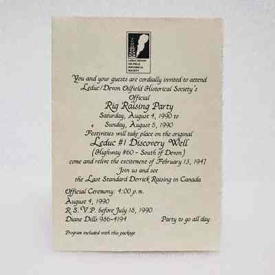 [Invitation] Rig Raising Party, Leduc/Devon Oilfield Historical Society, 4-5 August, 1990