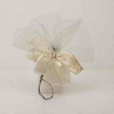 [Corsage] Ribbon Bow with Tulle, Ivory White, c.1972