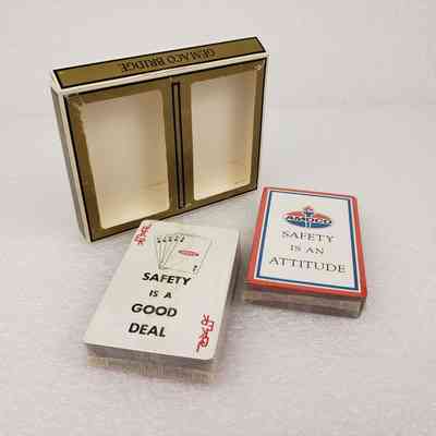 [Playing Cards] "Safety Is An Attitude"/"Safety Is A Good Deal", Amoco, Two-Deck, In Box Gold Black, Card BW Red Blue