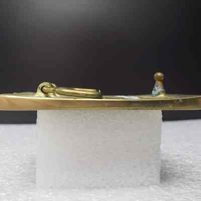 [Belt Buckle] Bar C Trucking Ltd., Brass White Red - Side: View from the side.