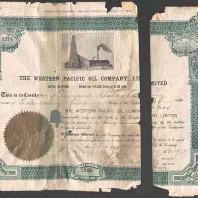 [Share Certificate] The Western Pacific Oil Company Limited, 25 Shares, 22 May, 1914