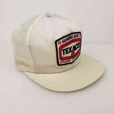 [Cap] 1982 Bonnie Glan Texaco Grand Opening, Embroidered Patch Red Black, Fabric White, Mesh White [Devil's Dust - Removal]
