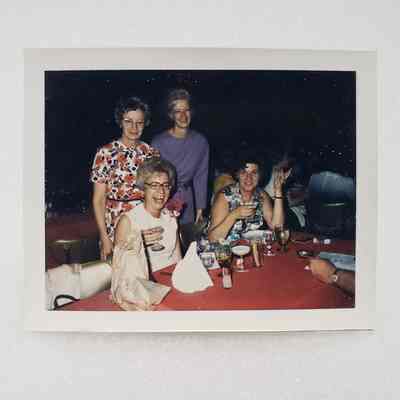[Photo] Four Ladies At a Red Covered Table, Instant Film, Rect, c.1971