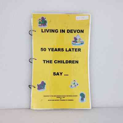 [Booklet] "Living in Devon: 50 Years Later The Children Say...", Laminated Pages, Ring-Bound, Yellow