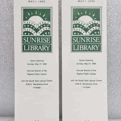 Sunrise Library Opening May 1, 1990 bookmark: 2024.0.245.8-9