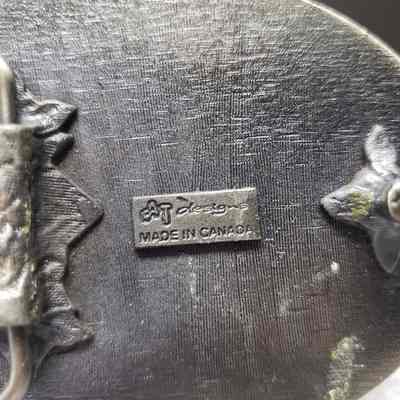 [Belt Buckle] Central Oilfield Service Ltd., Antique-Silver - Maker's Mark: Close-up view of the maker's mark on the back.