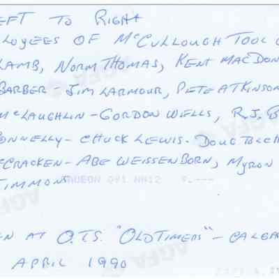 [ Photograph] Employees of McCullough Tool Co., Set of 2, April 1990 - Scan Copy #2, Back: Scan of reverse of Copy #2