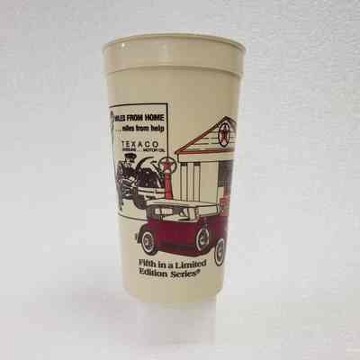*[Plastic Cup] Texaco, Vintage Car, "Fifth in Limited Edition Series", Plastic Cream Red Orange, 1987