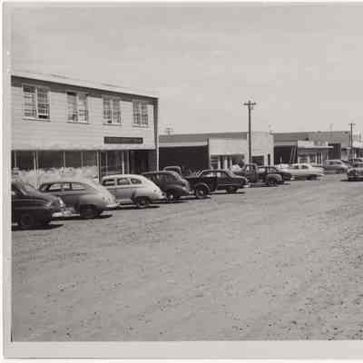 [Photo] Town of Devon, Street View of Royal Bank of Canada and Delair's, c.1950s, B&W