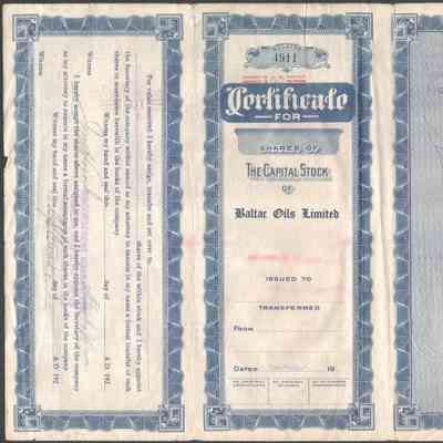 Scan of Share Certificate, Reverse