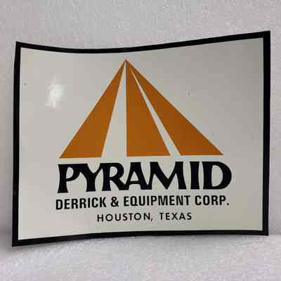 [Sticker] Pyramid Derrick & Equipment Corp., Houston Texas, Rect.-Square, Large, White Black Mustard