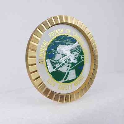 [Coaster] 1974 Safety Award, Alwinsal Potash of Canada Limited, Metal Gold-Coloured Green Blue Silver White