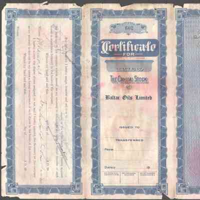 Scan of Share Certificate, Reverse