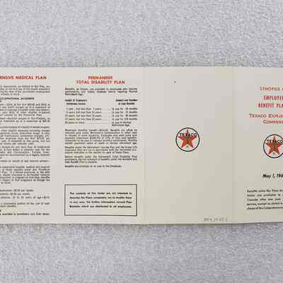 [Booklet] "Employee Benefit Plans", Texaco, 1961 - Side B: View of Side B when unfolded