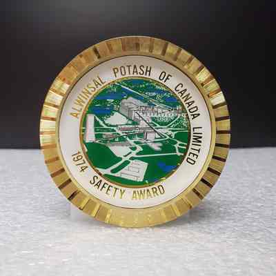 [Coaster] Alwinsal Potash of Canada Ltd, 1974 Safety Award, Gold Green Blue