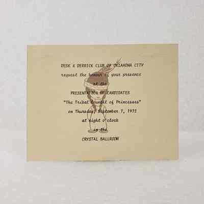[Invitation] "The Tribal Council of Princesses" Presentation of Candidates, Association of Desk and Derrick Clubs, Tulsa Oklahoma, 7 September, 1972