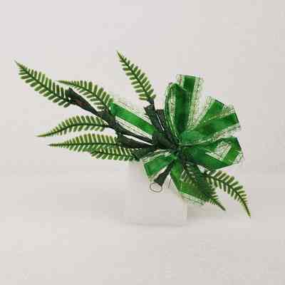 [Corsage] Ribbon with Plastic Fern Leaves, Green Silver, c.1972