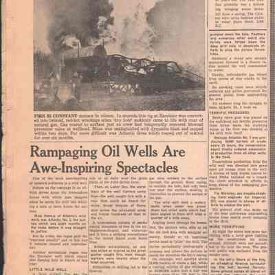 Page 18, Top-Half, "Rampaging Oil Wells Are Awe-Insoiring Spectacles" and "First Pipeline Hollow Log"