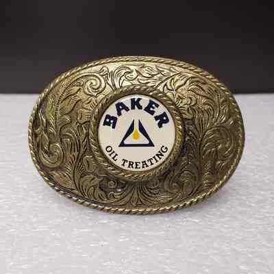 [Belt Buckle] Baker Oil Treating, Brass White