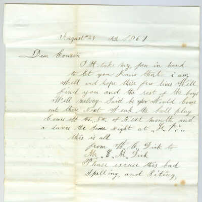 Correspondence to E. M. Dick from W. C. Dick -- Aug 1867