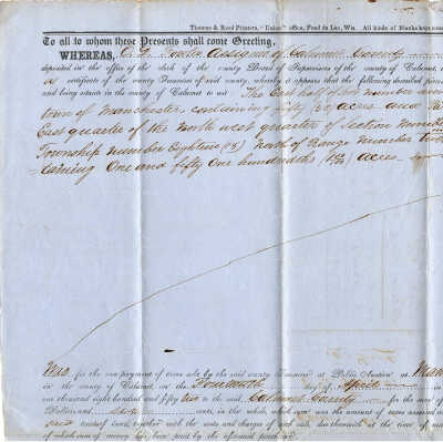 Calumet County to O. D. Fowler Tax Deed -- Aug 1855