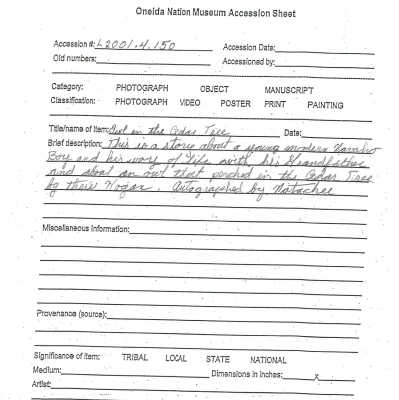 A.2001.004.150 accession sheet