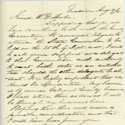 Correspondence to -- D. Fowler from F. W. Margdeburg -- Aug 1861