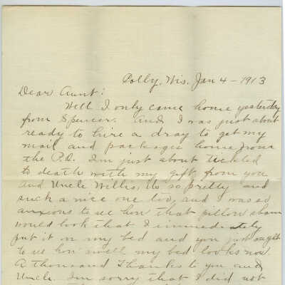 Correspondence addressed to Mrs. Louise Fowler from H. M. Johnson -- Jan 1913