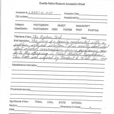 A.2001.004.007 accession sheet