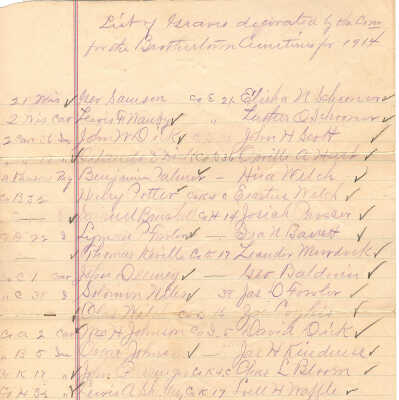List of Graves Decorated by teh Com for Brothertown Cemeteries for 1914