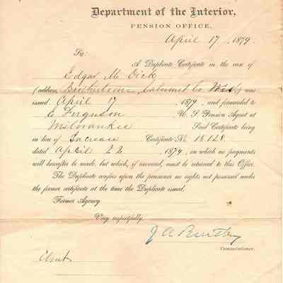 Correspondence to Edgar M. Dick -- April 1879