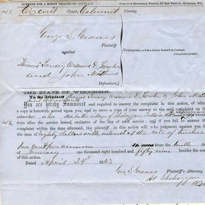 Summons involving George S. Graves against Thomas Lausey, Orsamus D. Fowler, and John Marthers