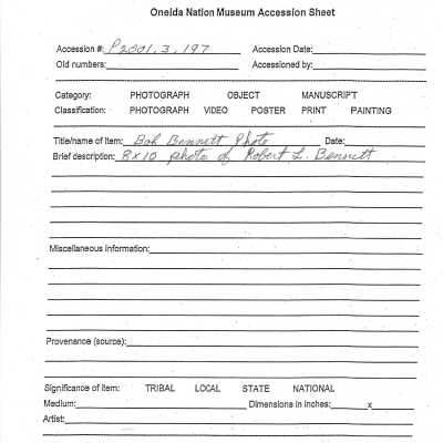 P2001.003.197 accession sheet