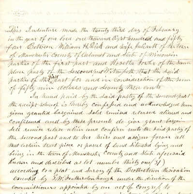 William H. Dick and wife to Rosetta Fowler Deed -- Feb 1854