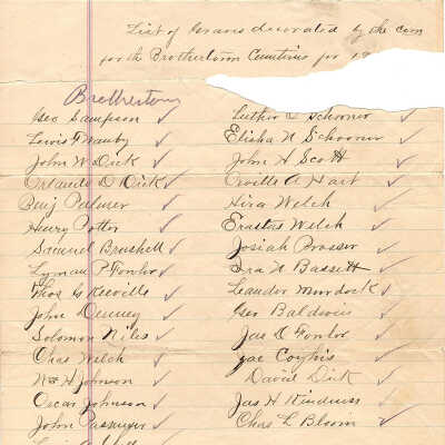 List of Graves Decorated by the Com for the Brothertown Cemeteries for 1912