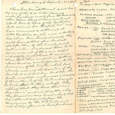 Part of Staumbaugh Report 1831 and Notes from Occum's Diary