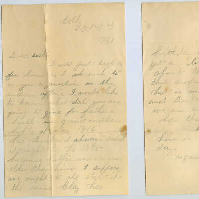 Correspondence to Agnes L. Fowler from P.J. Johnson -- Oct 1891
