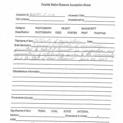 A2001.005.016 accession sheet