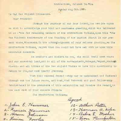 Correspondence from the New England tribes to the Brothertown tribal nation