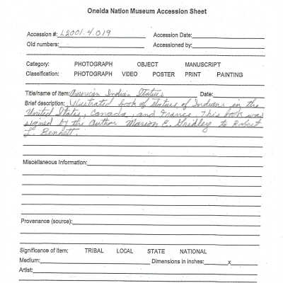 A.2001.004.019 accession sheet